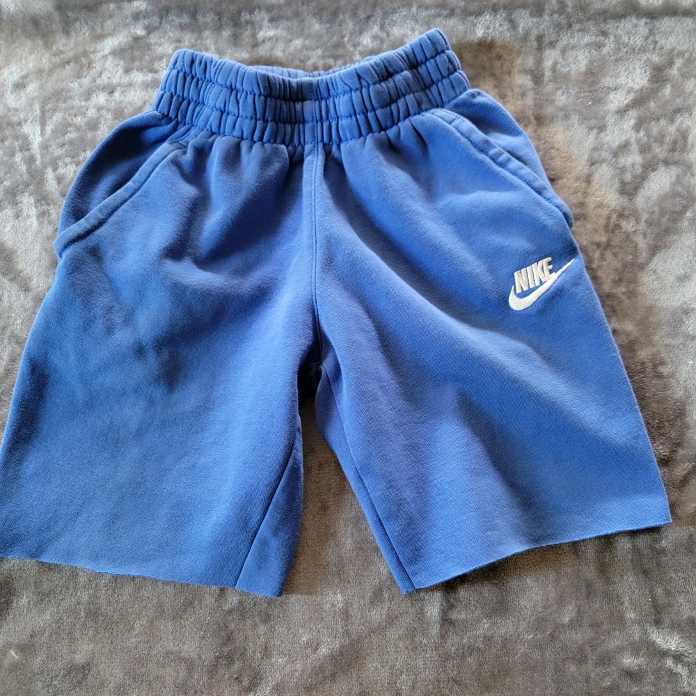 Nike Thick Fleece Shorts Kids XS Blue Excellent Sportswear Club Raw Hem 708